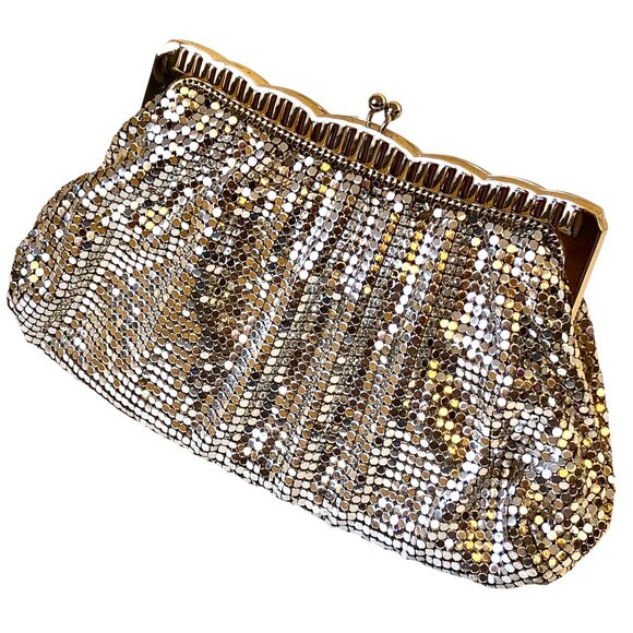 Whiting & Davis Vintage US Silver Mesh Clutch Handbag Hinged Original Mirror - Picture 10 of 13